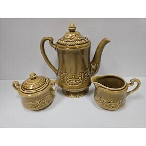 Vtg Teapot Sugar Creamer Set Canonsburg Pottery Regency Ironstone Harvest Gold